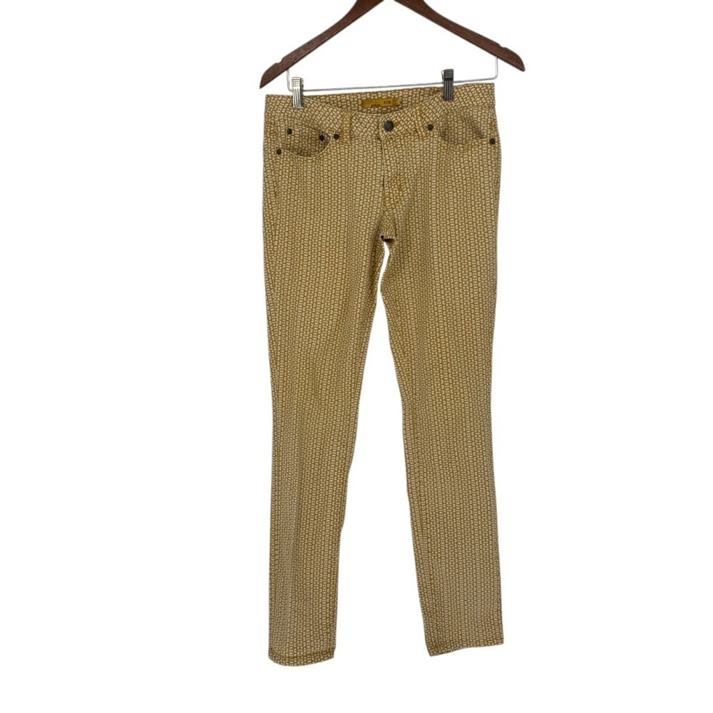 Prana Kara Marigold Mixer Mustard Cream Patterned Pants Size 6 28 Straight Leg